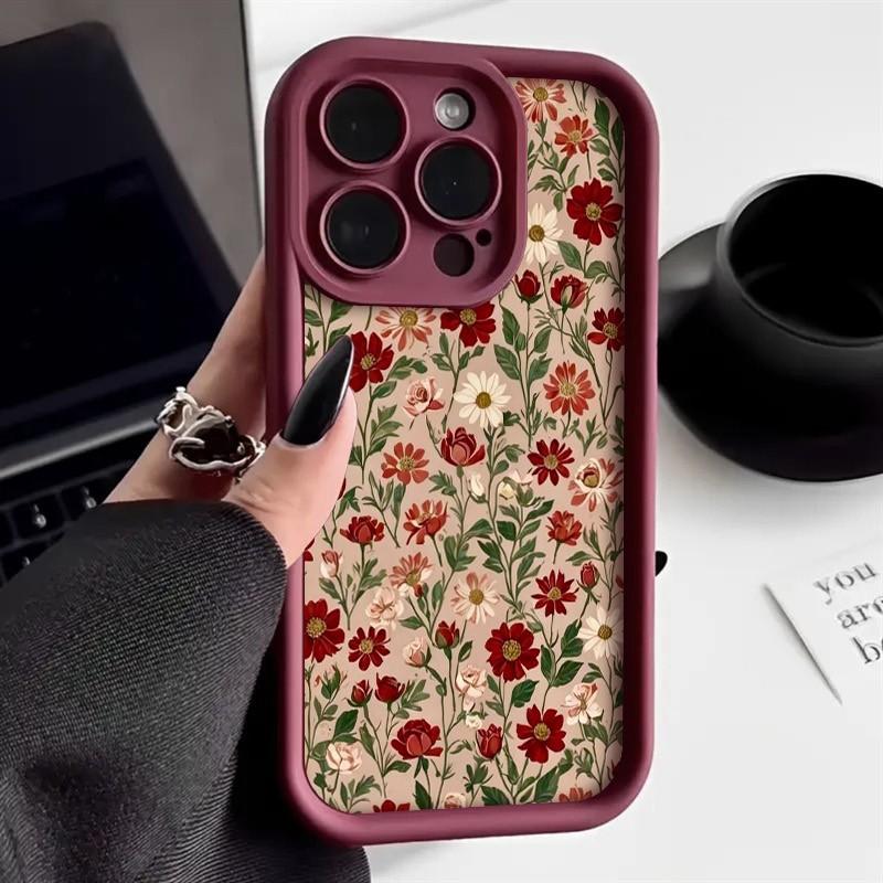 Phone Case Vintage Wine Red Floral Pattern For iPhone 17 16 15 14 13 12 11 Pro Max XS XR X 7 8 Plus 16E 17 Air 13 Mini TPU Cover