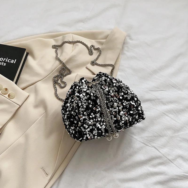 

Fashion Crossbody Dinner Single Shoulder Bags Good-looking Personality Sequin Women s Korean Bucket Bag Bright Eyes Style