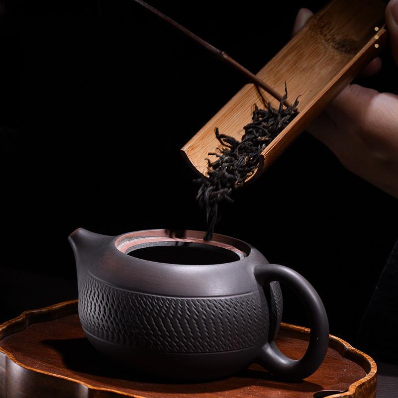 Tetera de cerámica morada, tetera de cerámica, juego de té de kung fu, cuchillo de salto, olla tallada, olla individual hecha a mano