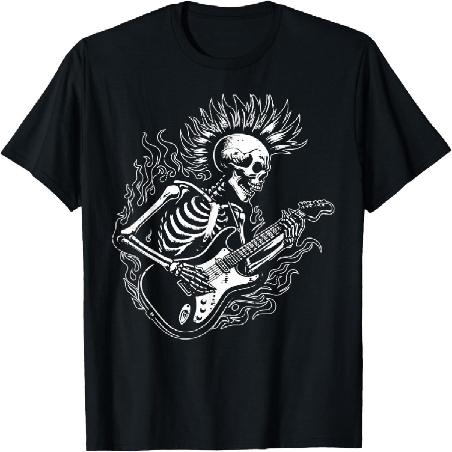 Панк-рок Скелет Электрогитара Рокер Мужская Футболка для Мальчиков и Детей XXXXXL разноцветный