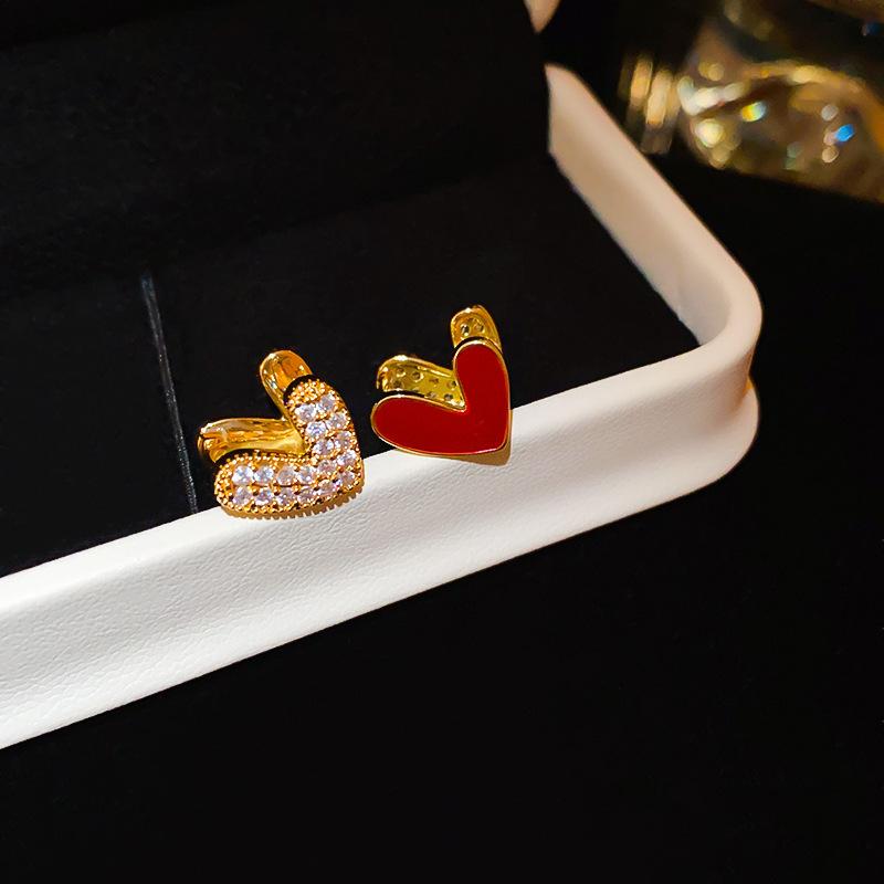 Vintage Simple Zircon Drip Oil Red Apple Earrings Stud Earrings Exquisite Earrings Women