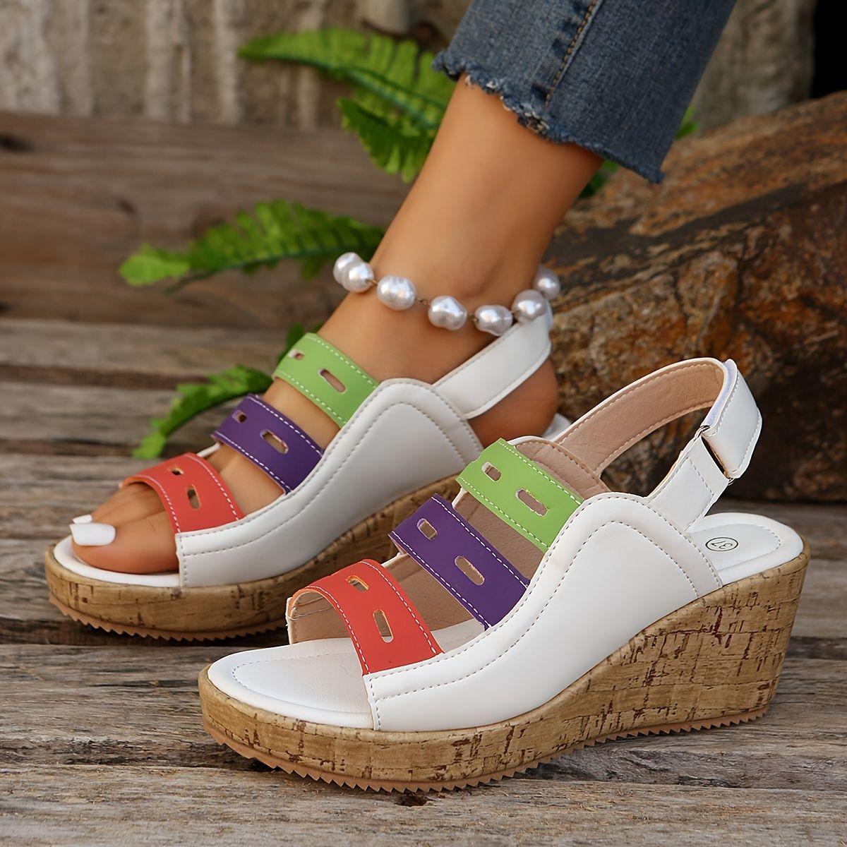 22 New fish mouth casual sandals sleeve Roman shoes breathable low heel large size wedge heel 36