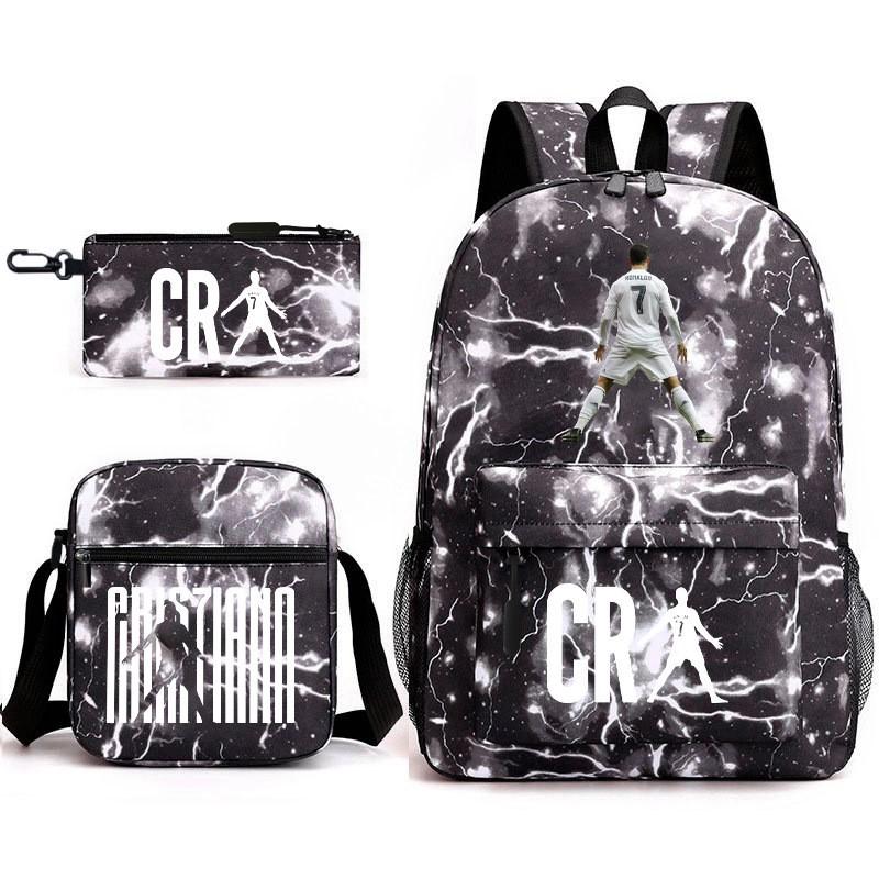 Set Zaino Scolastico Cristiano Ronaldo per Bambini Ragazzi Ragazze 15L Tessuto Oxford Borsa a Doppia Tracolla con Spallacci Imbottiti Traspiranti