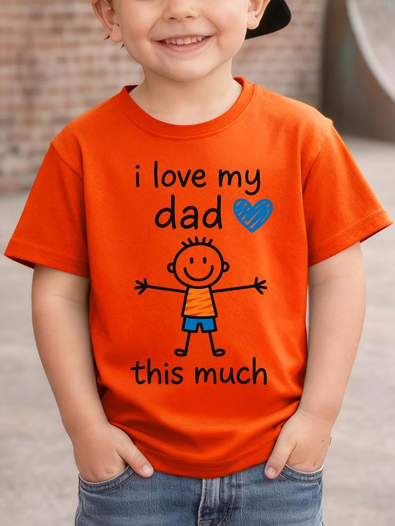 I Love My Dad Stick Figure Heart T Shirt Boys Girls Family Match Cotton Short Sleeve Summer Children Daily Casual Basic Wear