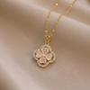 European-American Floral Pearl Necklace with Zirconia Flowers and Full Diamond Pendant
