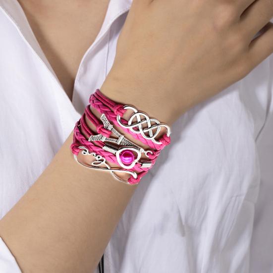 

Багатошаровий браслет зі штучної шкіри з плетеною обгорткою, ретро-багатошаровий плетений браслет із шнуром у формі серця для чоловіків і жінок білий