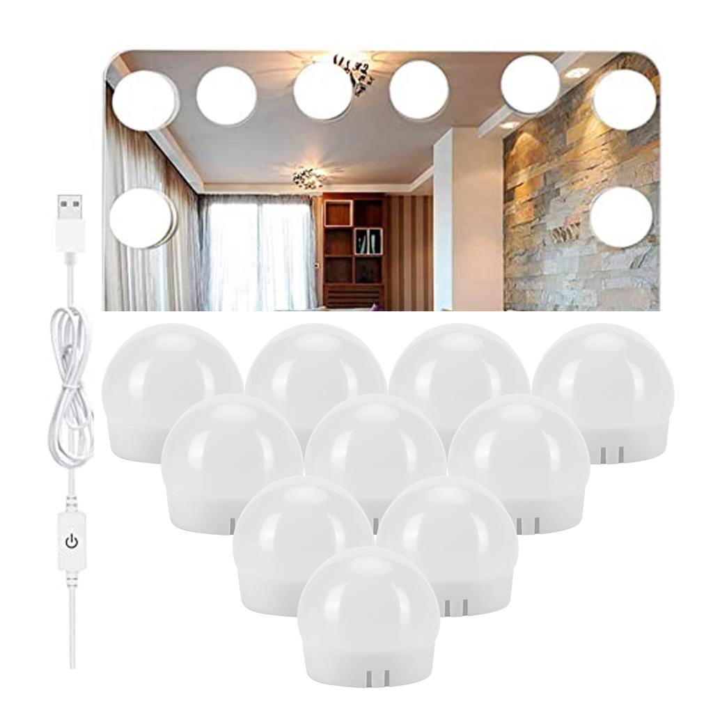 LED Mirror Lights 10 LED Bulbs Stick On Type USB Plug In Makeup Light for Bathroom Wall Mirror