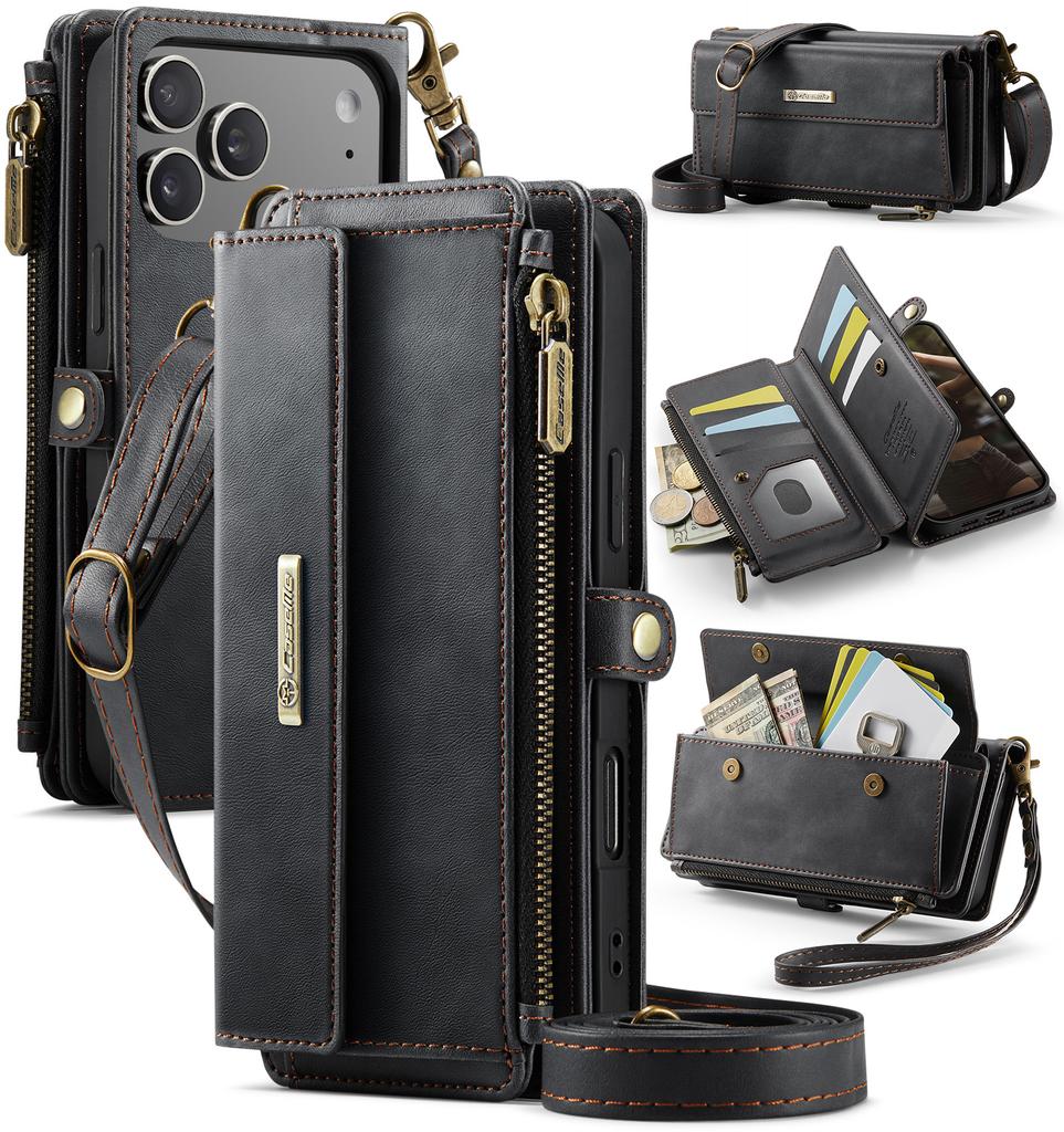 Business Magnetic Card Solt Wallet Leather Case For iPhone 17 Pro Max 16 Plus 15 14 13 12 11 Flip Long Lanyard Bag Book Cover