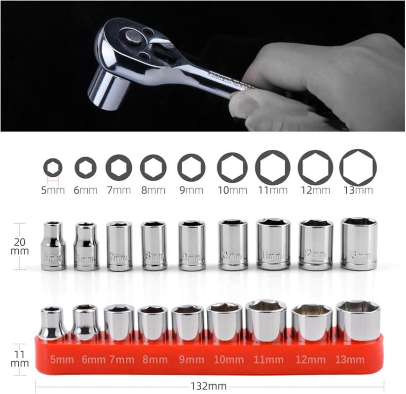 45/9pcs Hexagonal Sleeve Head Short Sockets Mini Fly Socket Set Square Conversion Head Electric Wrench Power Tools Accessories