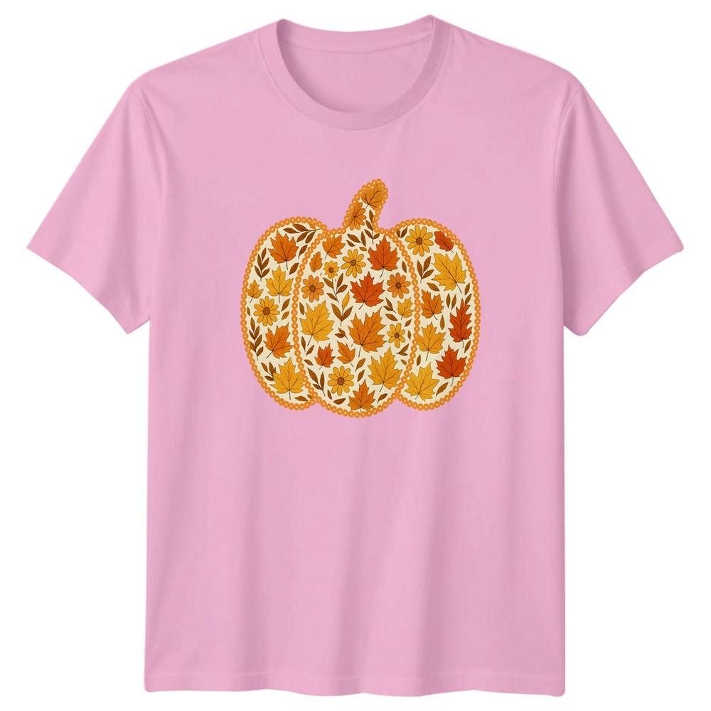 Autumn Harvest Floral Pumpkin Fall Unisexs TShirt Boho Maple Leaf Seasonal