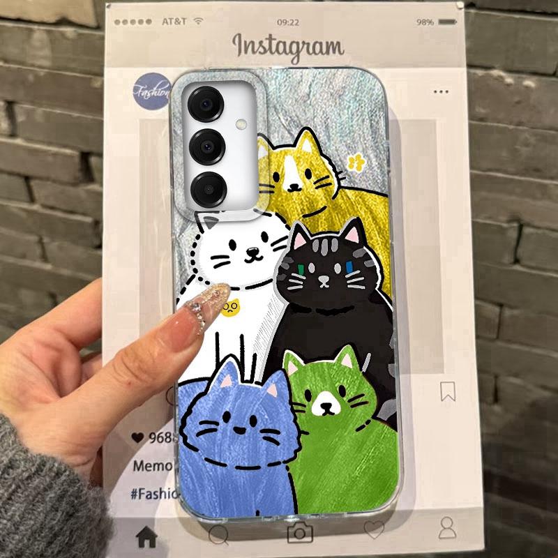 Cute Cat Case For Samsung A56 A16 A17 S25 FE Xiaomi Redmi Note 14 13 Pro 14C A5 Huawei Honor 400 200 Lite Pro iPhone 16 Pro Max Shockproof Cover