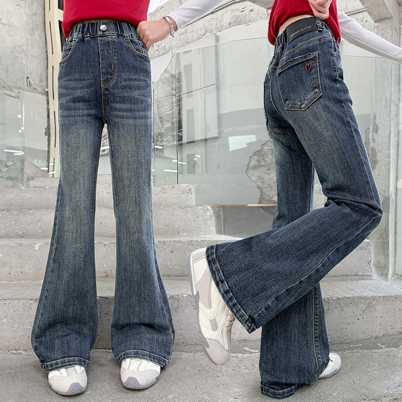 

Зима 2025 Джинсы-клеш на флисовой подкладке для девочек - Зауженный крой, микро-клеш, для девочек старшего возраста 140 cm