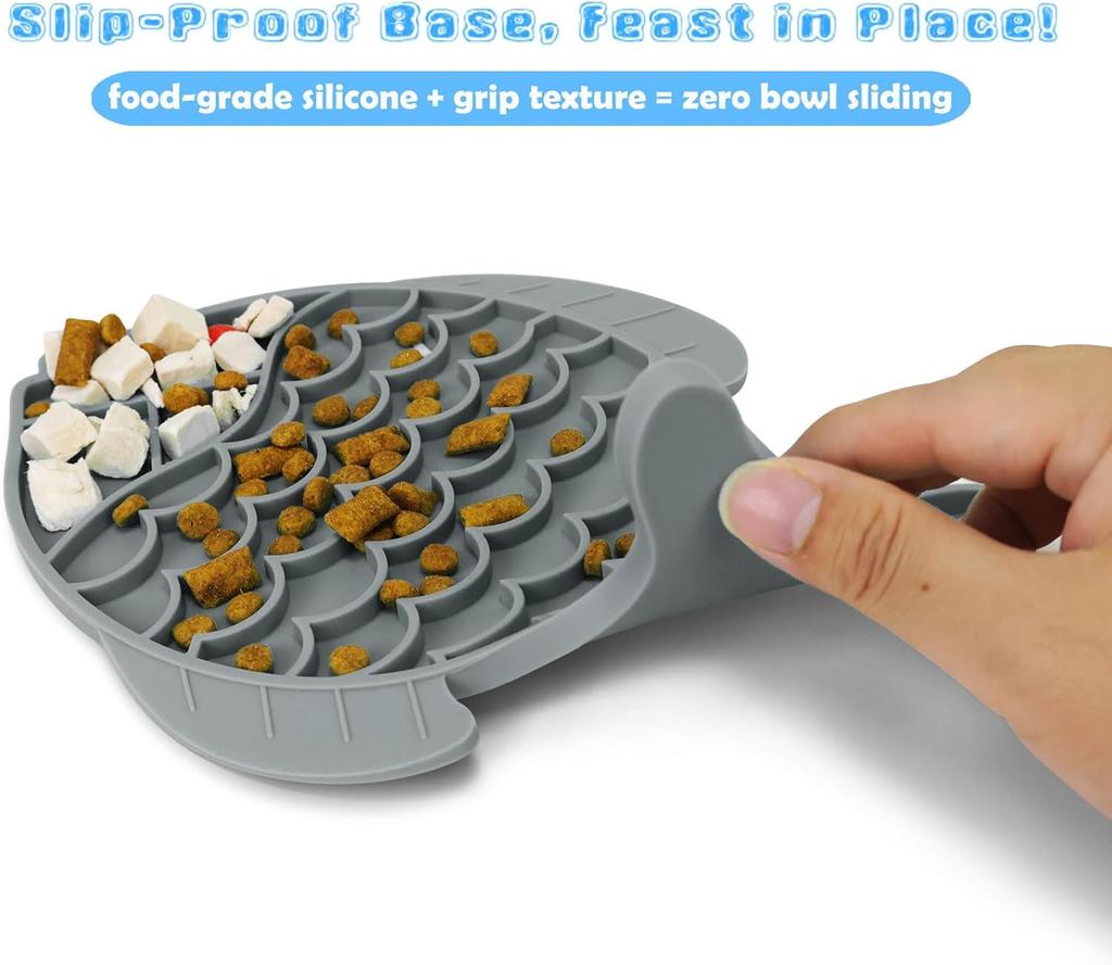 2 Pack Slow Feeder Cat Bowls, Fish-Shaped Silicone Puzzle Kitten Puppy Dog Feeders Non-Slip Design Lick Mat for Healthy Eatting