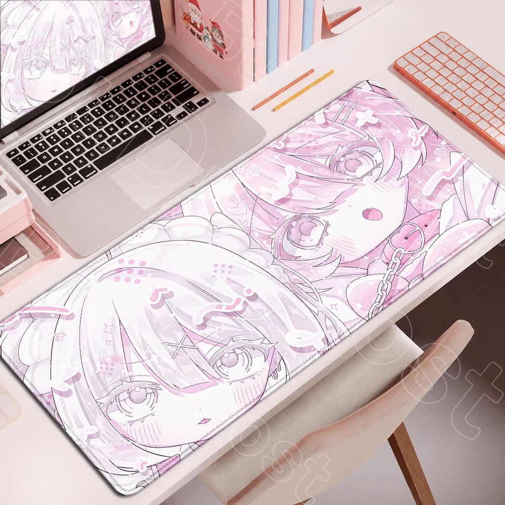 Large Rubber Gaming Rug Girls Kawaii Anime Girls 90x40 Mouse Pads Pink HD Printing Computer Keyboard Mats Washable Jirai Kei Rug