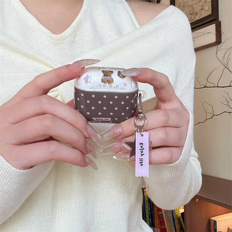 Coffee pink polka dot bear AirPods 1 generation earphone case for AirpodPro1 generation earphone case Pro1