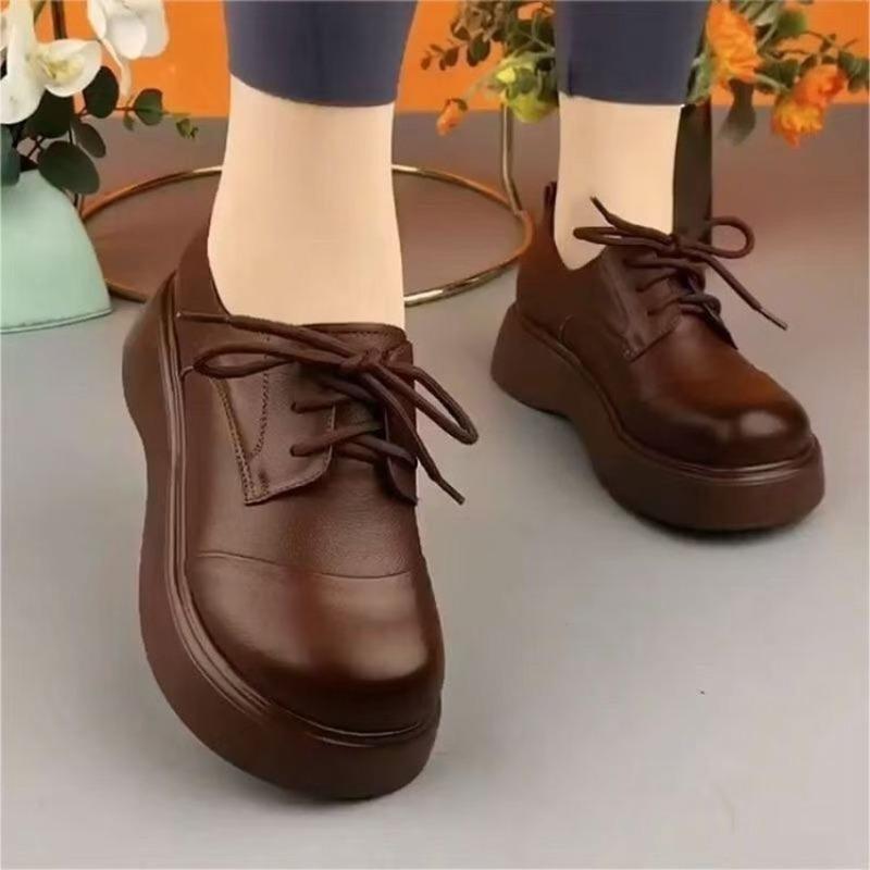 Muffin Platform Women's Autumn New Versatile Leather Shoes Light Casual and Comfortable Soft Leather Single Shoes Women's Shoes