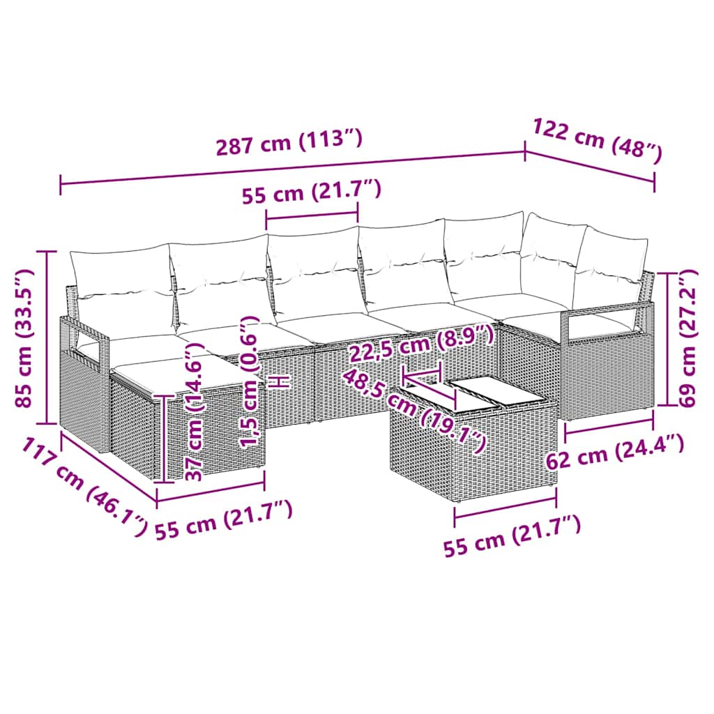 8 Piece Sofa Set with Cushions Black Poly Rattan
