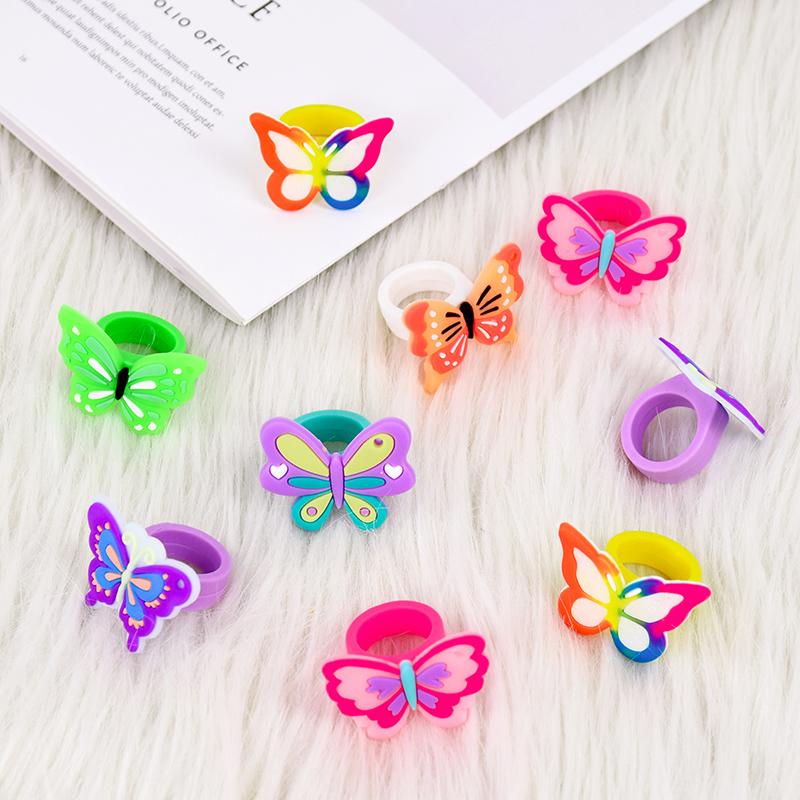 6/12pcs Colorful Butterfly Soft Rings Children's Birthday Party Favors Surprise Gifts Baby Shower Guests Souvenir Party Decor