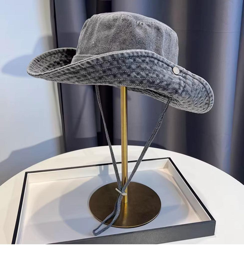 Vintage Washed Denim Bucket Hat Unisex Summer Sun Hat For Women Men Camping Cap With Uv Protection Western Cowboy Fisherman Hat