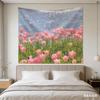 1pc Pink Tulip Flower Tapestry Lake Nature Landscape Wall Hanging Polyester 2D Print Floral Decor for Bedroom Gift for Plant