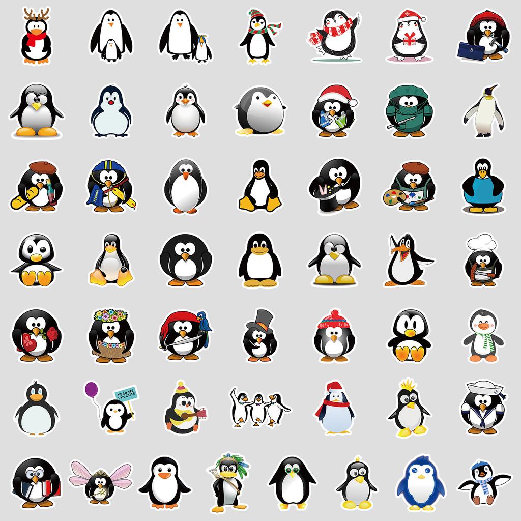 50 Pieces of Cute Cartoon Penguin Graffiti Stickers for Mobile Phones and Computers, Waterproof Decorative Stickers, Creative DIY Stationery Stickers