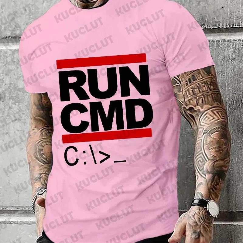 Men's T-shirts Run Cmd Computer Programmer Tshirts Funny Birthday Gift for Man Boyfriend Husband Summer 2024 Short Sleeve Tshirt