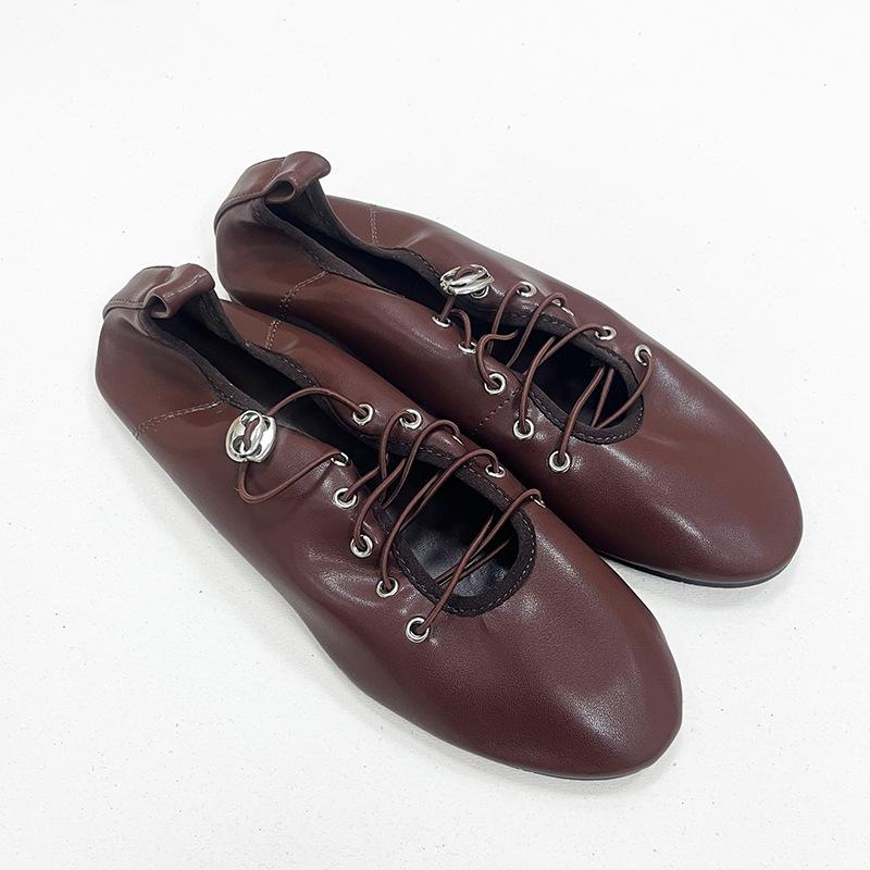 Fashion NEW Spring Lace Up Women's Shoes Soft Leather Outdoor Casual Ballet Flats Walking Large Gize Brand Comfortable Ladies Loafers