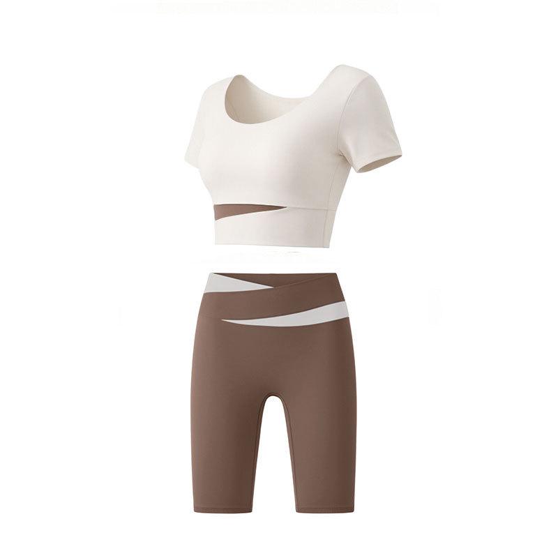 Breathable Quick-Dry Color Block Fitness Set: Cropped Top & Cycling Shorts for Everyday Training