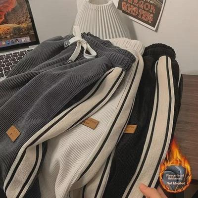 Pantaloni de trening retro din catifea reiată pentru bărbați - Croială lejeră de primăvară și toamnă cu căptușeală de catifea