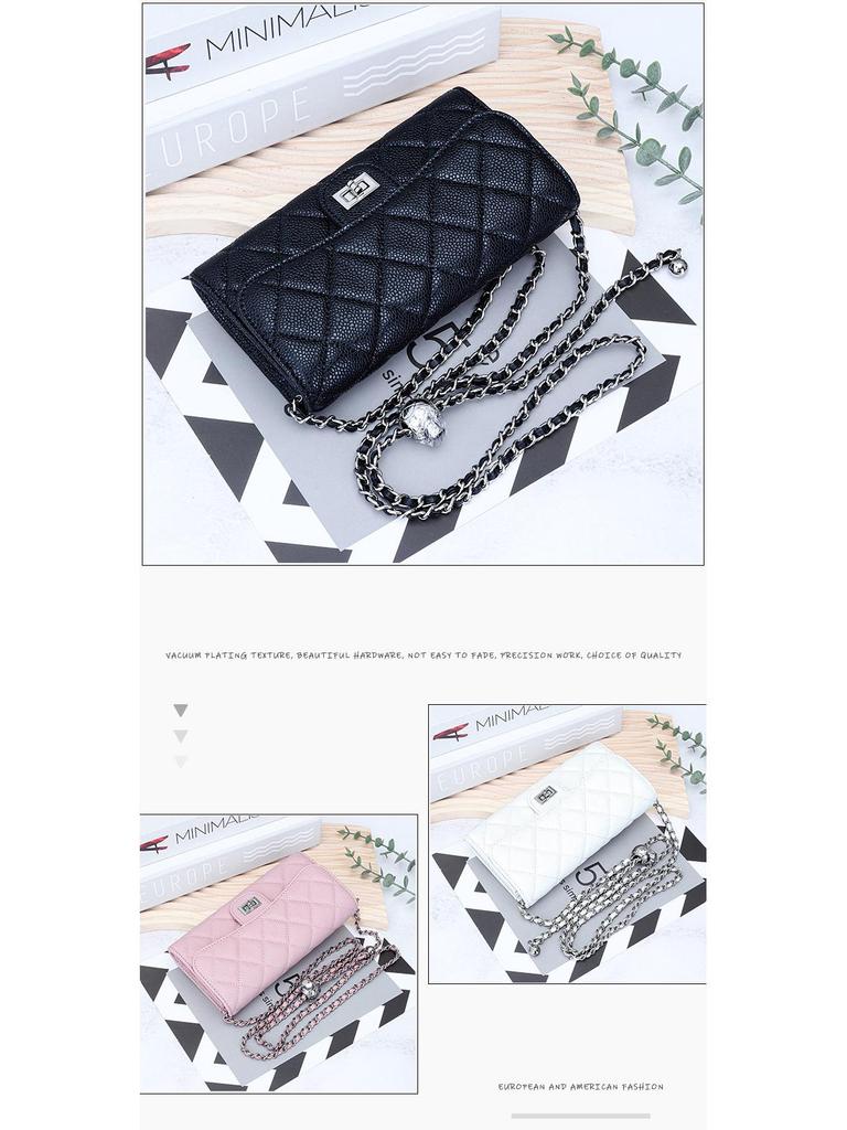 Luxus Rindsleder Kaviar Muster Kette Umhängetasche: Damenmode Multifunktionale Geldbörse & Clutch aus echtem Leder