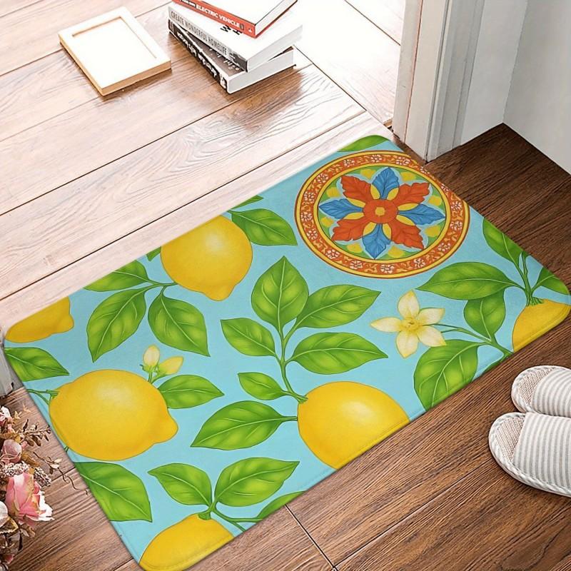Türkiser Hintergrund Zitronenblatt Mediterranes Mandala Randdruck Rutschfeste Eingang Fußmatte Sommerfrucht Eingang Bodenmatte