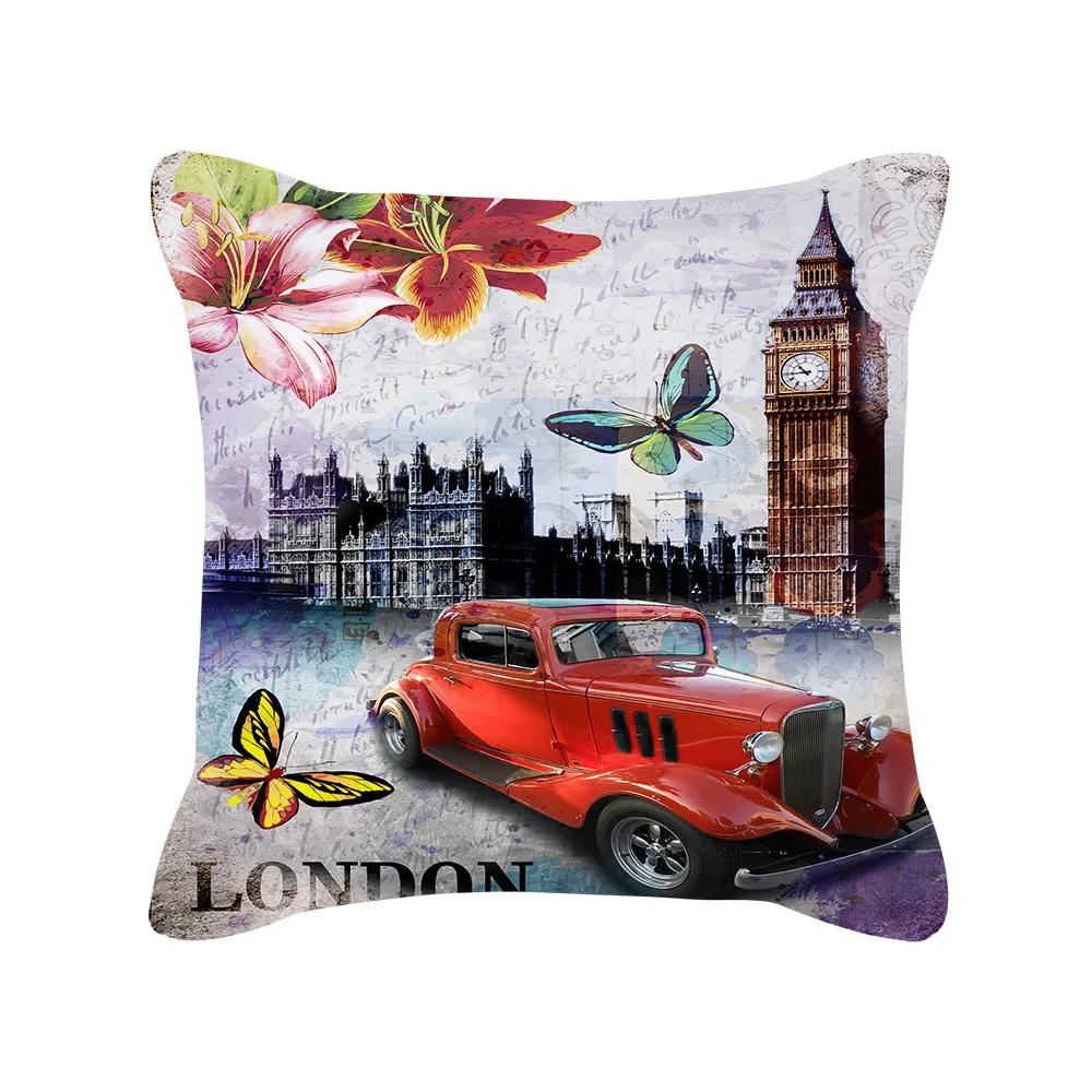 British Style Cushion Cover 18x18 Inches Pillow Case Red Blue Pillow Covers Retro Home Decorations Throw Pillow Case for Couch