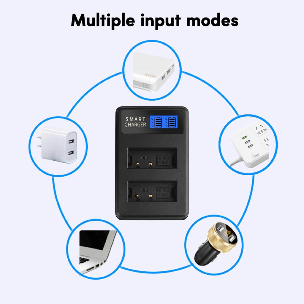 LCD USB LP-E17 Dual Channel Battery Charger Replacement for EOS Rebel T6i 750D 800D 200D 8000D Kiss X8i Camera