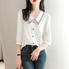 Srcr Women's Hollow Doll Collar Half-Sleeve Shirt