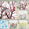 Plum Blossom Flower Leaves Shower Curtain Watercolor Plant Floral Pattern Waterproof Polyester Bathroom Curtain Decor With Hooks