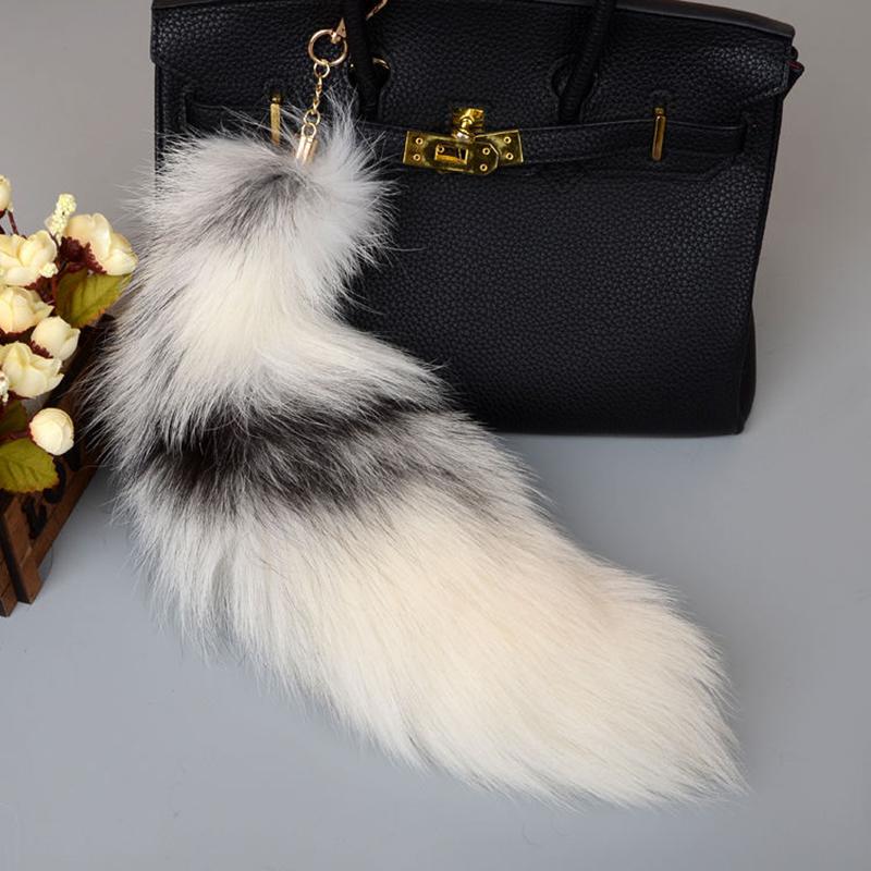 40Cm Real Fox Fur Tail Large Long Natural Fur Tail Keychain Pendant Cosplay Tail Cute Wolf Fox Tail Fur Car Keychains For Women