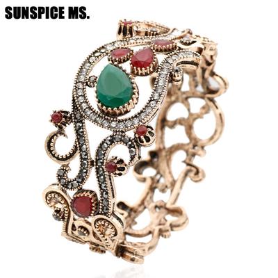 Vintage na moda turco oco flor escultura pulseira pulseira retro jóias antigo ouro cor pulseira kit acessórios de festa