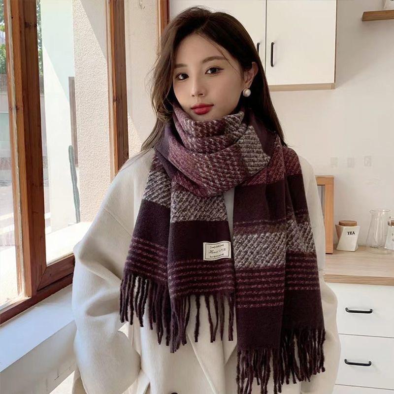 Winter Student Scarf for Women New Striped Imitation Cashmere Warm Tassel Scarf for Men Korean Style Girl Series