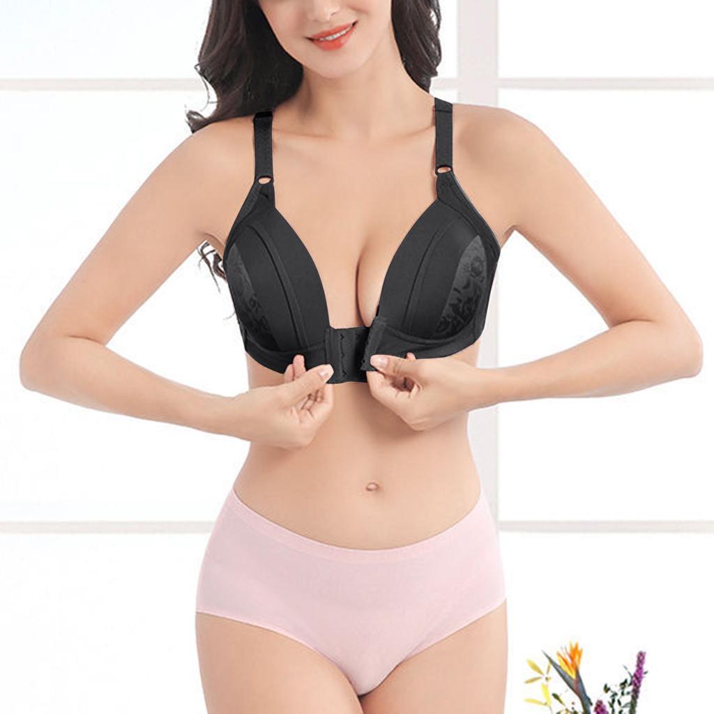 Women Fashion Comfortable Front Closure Bra Floral Pattern Supportive Design Adjustable Straps Soft Fabric Underwire-Free Style