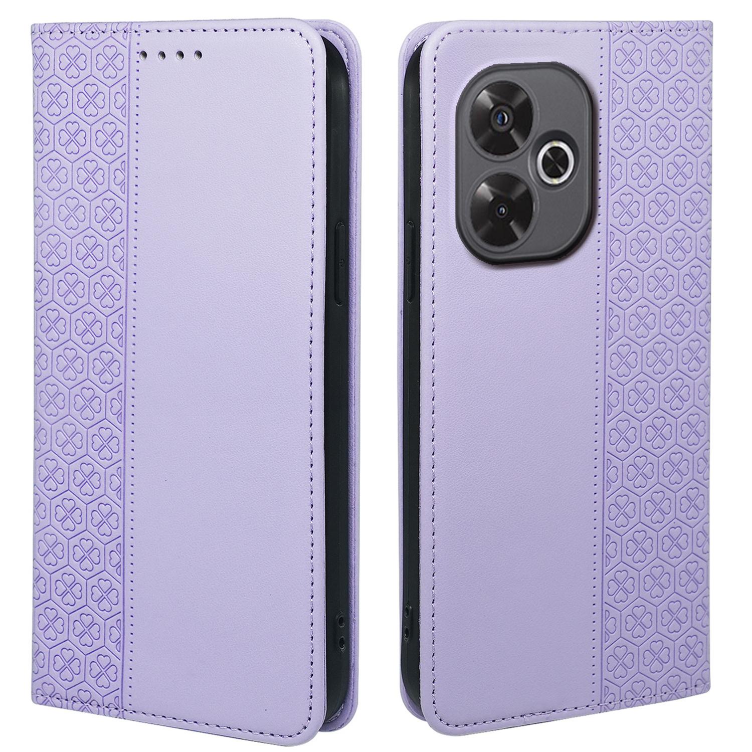 

Для Xiaomi Redmi 13 4G/5G Чехол Кожаный откидной чехол-подставка Кошелек с четырехлистным клевером Light Purple