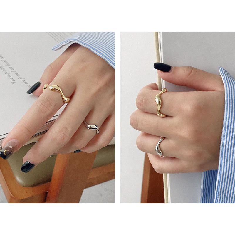 Ring Female Silver Creative Handmade Rings Irregular Wave Smooth Engagement Jewelry for Women  Adjustable Ring Silver Couple Ring