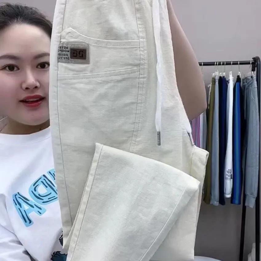 Women's Summer Vintage Thin High Waist Harem Pants Loose Cotton Linen Pants Straight Casual Pants