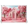 Mocsicka Valentine's Day Photo Backdrop Pink House Tree Balloons Flowers Wallpaper Decorations Wedding Backgrounds Studio Banner