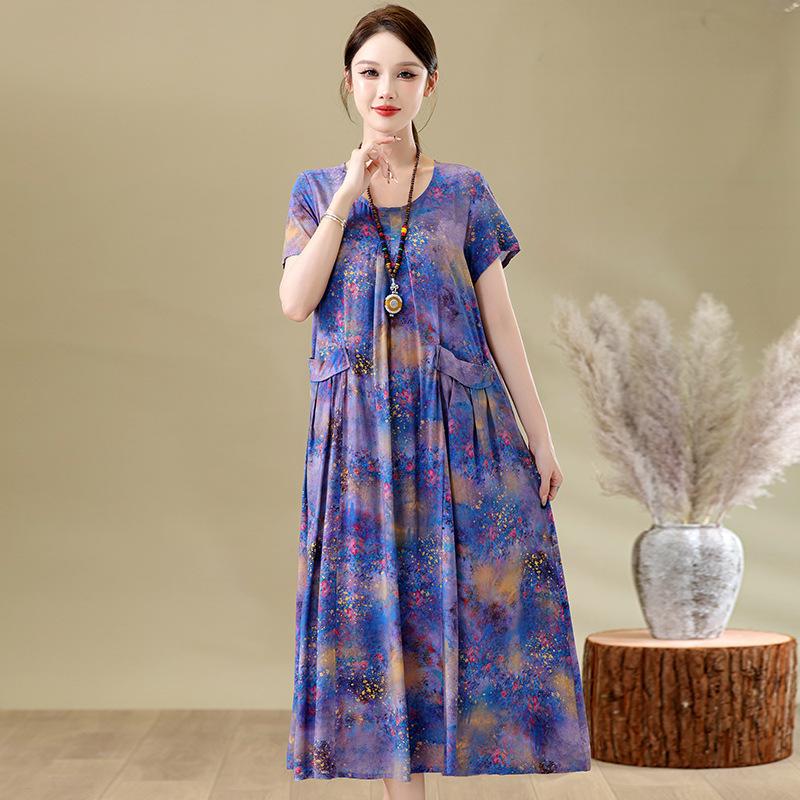 The New High-end Summer Good Cotton and Silk Dress Is Fattened and Enlarged, and Women's Clothing Is Suitable for Fat People's Skirts Dresses.