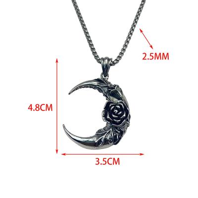 Dark Moon Rose Necklace Punk Hip Hop Moon Alloy Pendant Collarbone Chain Couple Necklace Tide