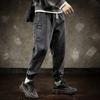 Mid-Rise Elastic Waistband Drawstring Shrinkable Cuffs Casual Jeans Men Multi Pockets Hip Hop Denim Jogging Pants Streetwear