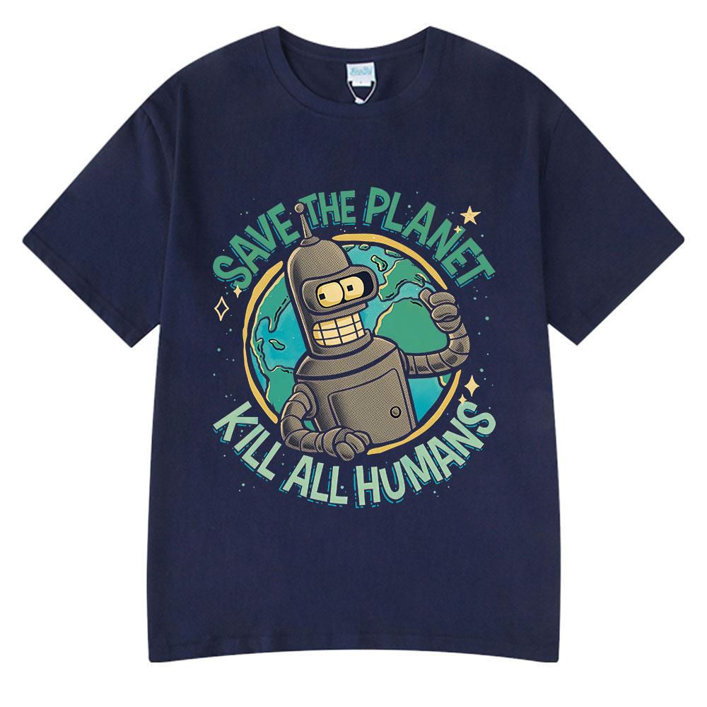 Lustiges Save The Planet Kill All Humans Roboter Grafikdruck T-Shirt Herren Damen Mode Kurzarm T-Shirt Übergroße T-Shirts