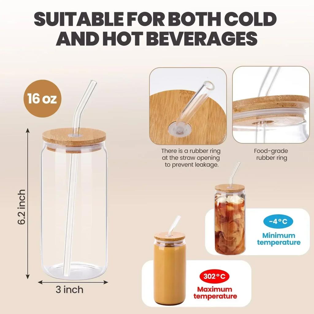 500ML Glass Cup Transparent Iced Coffee Glasses Glass with Lid and Straw Beer Can Milk Mocha Cup Cocktail Whiskey Beer Glasses