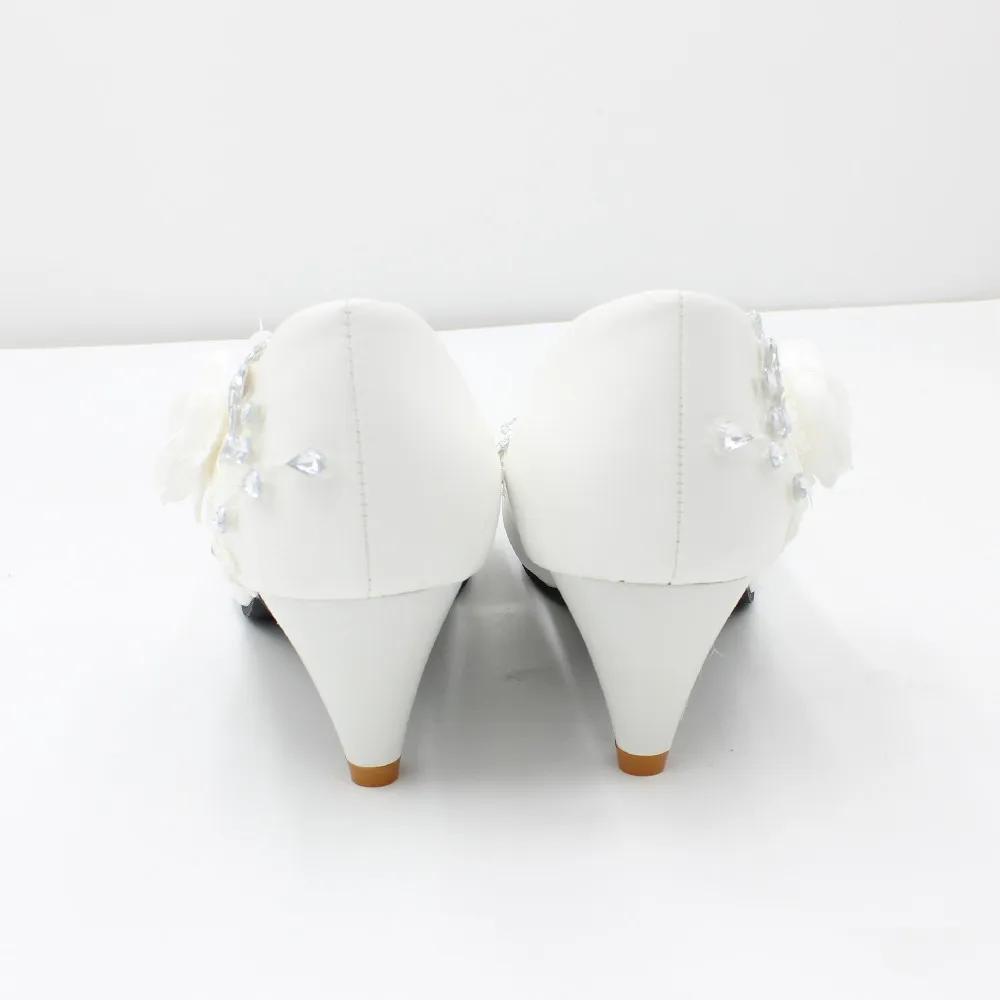 Damen Pumps PU Spitze 3 5 8 CM Dünne Absätze Neue Stereoskopische Drei Blumen Weiße Spitze Hohe Absätze Hochzeitsschuhe Runde Spitze Damenschuh
