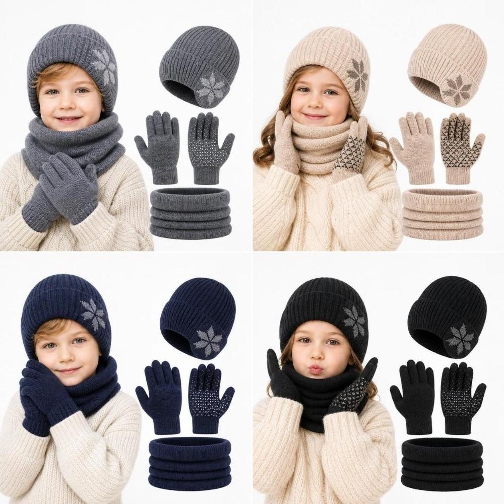 3Pcs Set Warm Winter Hat Scarf Gloves Set Fleece Lined Winter Accessories Set Children